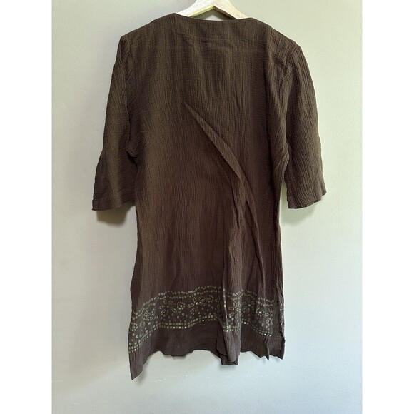 Baja Blue Swim Coverup 100% Cotton Gauzy Brown Sequin Detail Size Large Beach - Picture 6 of 8
